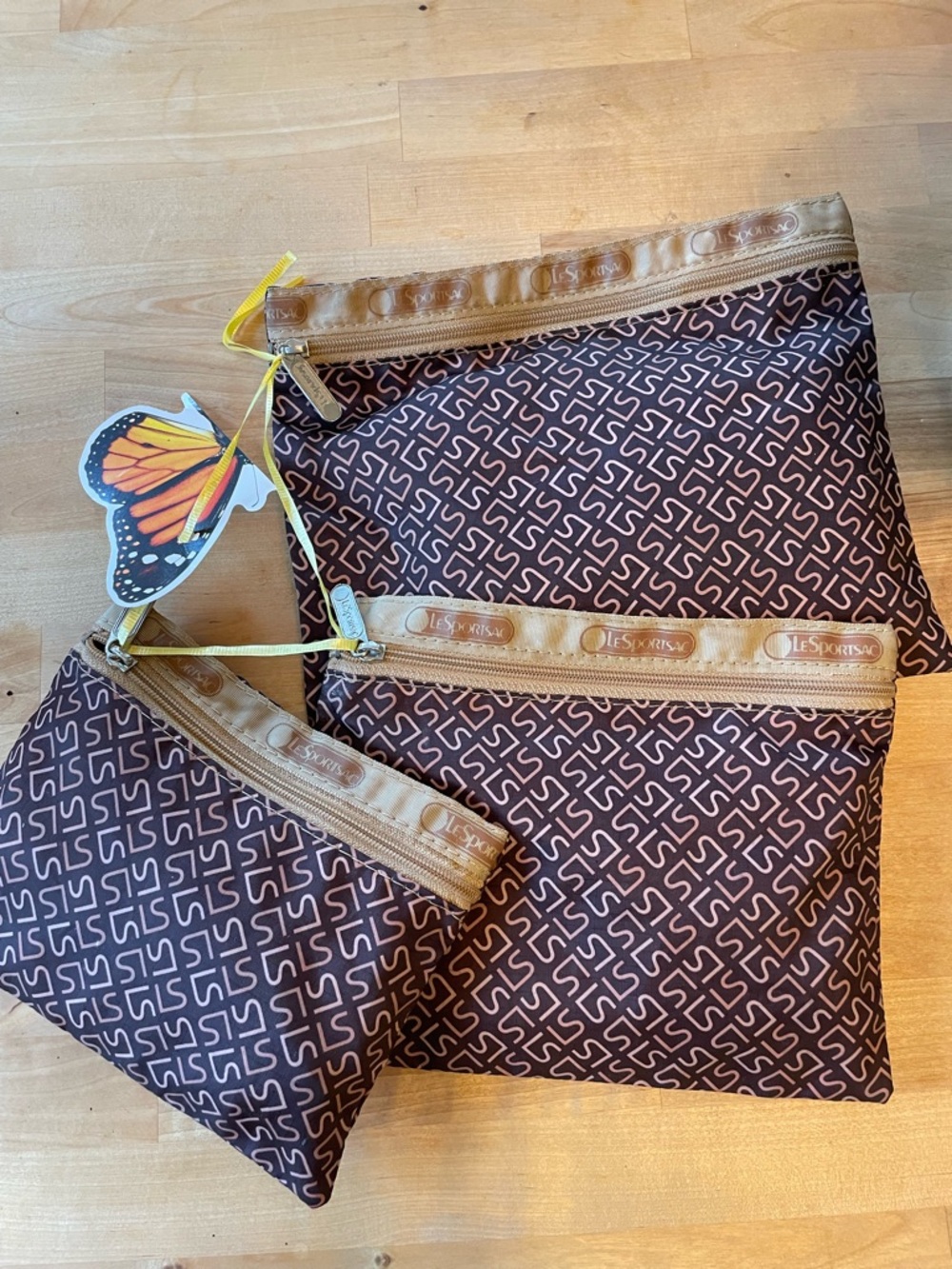 LeSportsac Brown Logo Print Bag with Tan Trim